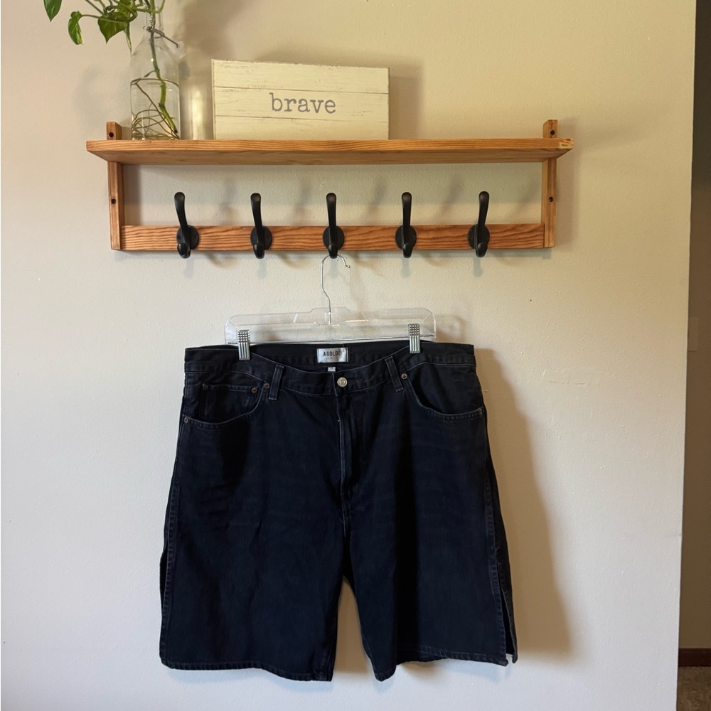 Agolde Black Jean Shorts Vida High Rise Relaxed Straight